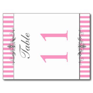 Two Sided Pink and White Striped Table Number Postcards