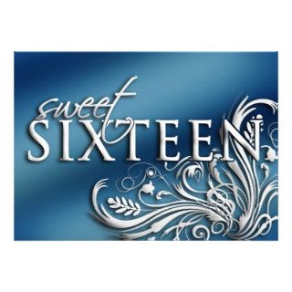 Shimmering Blue Sweet Sixteen Personalized Invitations