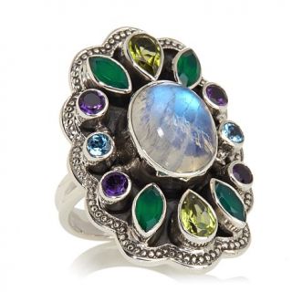 Nicky Butler 2.10ct Moonstone and Multigemstone Sterling Silver Scalloped Ring