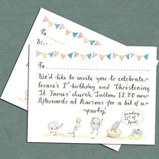 whimsical christening invitation by victoria whincup illustration
