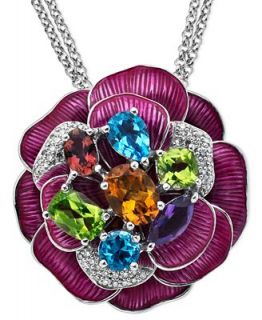 Town & Country Sterling Silver Necklace, Diamond (1/5 ct. t.w.) and Multistone Flower Pendant   Necklaces   Jewelry & Watches