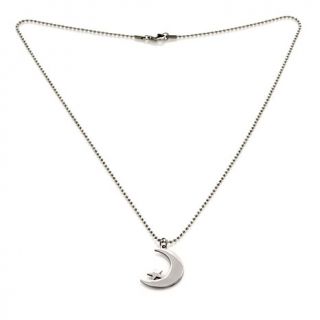 Men's Stainless Steel Crescent Moon and Star Pendant with 24" Chain