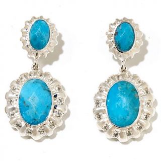 Sally C Treasures Oval Turquoise and White Topaz Sterling Silver Drop Earrings