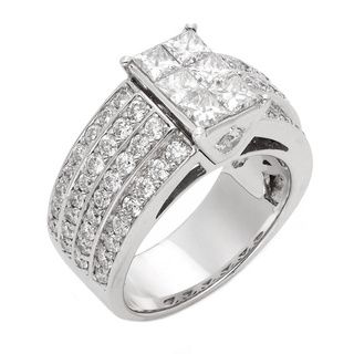 14k White Gold 3ct TDW Princess Cut Pave Multi Row Diamond Ring (H I, I1 I2) One of a Kind Rings