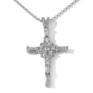 Absolute 14K Gold Round Baguette Cross Pendant, 18 In Chain   1ct