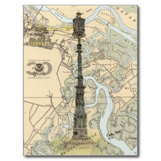 Old Savannah Harbor Lighthouse GA Map Painting Post Cards