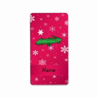 Personalized name alligator pink snowflakes labels