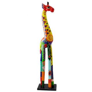 Hand Carved Multi Colored Giraffe Statue (Indonesia) Statues & Sculptures