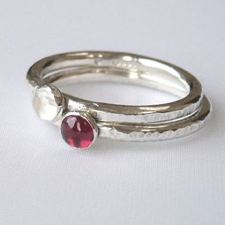 garnet and moonstone stacking ring set by silversynergy