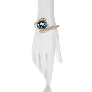 AKKAD "Hello Amore" Blue and Clear Crystal Goldtone Hinged Bangle Bracelet