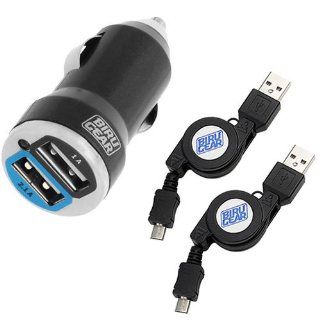 BIRUGEAR Metallic Black 2 Port USB Car Charger Adapter 2A + 2 x 3FT Retractable Sync & Charge Cable for Samsung Galaxy S5 S4, Galaxy Note 3 2, Galaxy Mega 6.3 and more Cell Phones & Accessories