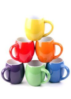 Francois et Mimi Set of 6 Colorful 14oz Small mouth Ceramic Coffee Mugs Kitchen & Dining