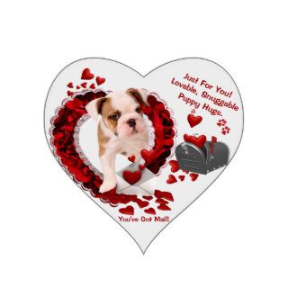 Bulldog New Puppy Number 3 You've Got Mail Design Heart Stickers