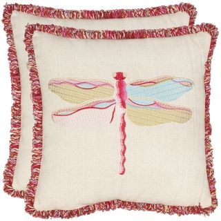 Fuchsia Dragonfly 18 inch Beige/ Red Decorative Pillows (Set of 2) Safavieh Throw Pillows