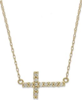 Diamond Necklace, 14k Gold Diamond Sideways Cross Pendant (1/8 ct. t.w.)   Necklaces   Jewelry & Watches