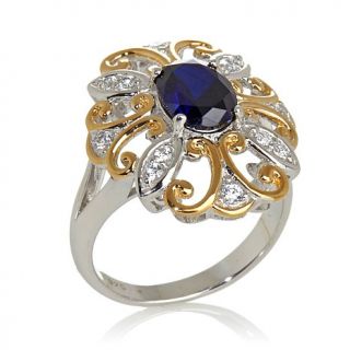 Xavier 1.45ct Absolute™ and Created Sapphire Open Filigree 2 Tone Ring