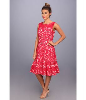 Adrianna Papell Cutaway Sleeve Shift Lace Tomato