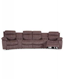 Justin II Fabric Reclining Sectional Sofa, 6 Piece Power Recliner (4 Power Motion Recliners & 2 Consoles) 148W x 53D x 39H   Furniture