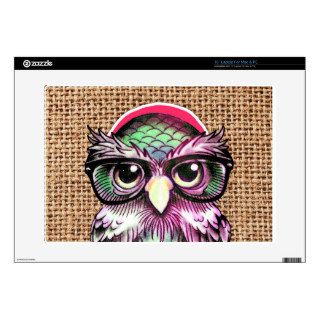 Cool  Colorful Tattoo Wise Owl With Funny Glasses Skin For 15" Laptop