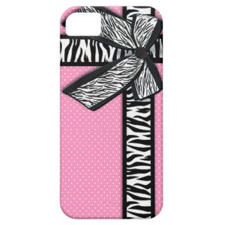 Girly zebra ribbon & bow, pink polka dots iPhone 5 cover
