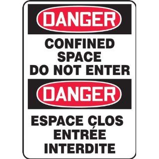 Accuform Signs FBMCSP230VA Aluminum French Bilingual Sign, Legend "DANGER CONFINED SPACE DO NOT ENTER/DANGER ESPACE CLOS ENTREE INTERDITE", 10" Width x 14" Length x 0.040" Thickness, Black/Red on White Industrial Warning Signs In