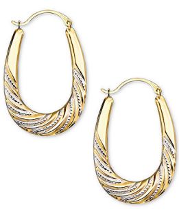 14k Two Tone Gold Oval Hoop Earrings   Earrings   Jewelry & Watches