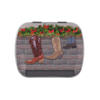 Cowboy Boot Stockings by the Fireplace Candy Tin