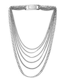 Michael Kors  Multi Strand Chain Link Necklace, Silver Color