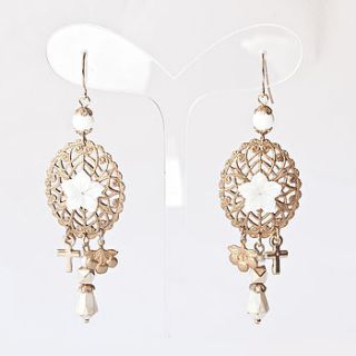 filigree ornate gold metal with shell flower and charms by norigeh