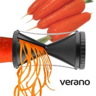 Verano Spiral Slicer Commercial Grade Stainless Steel Vegetable Spiralizer with Special Japanese Blades 2 Julienne Sizes Professional Spiral Cutter   Turning Slicer / Zucchini Pasta Maker. It is well Designed Zucchini Spiralizer for Carrot, Radish, Cucumb
