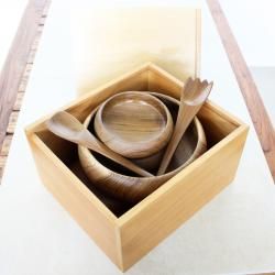 Teak Salad Bowl 7 piece Boxed Serving Set (Thailand) Haussmann Bowls