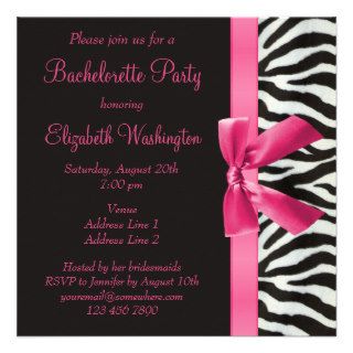 Zebra Stripes & Printed Pink Bow Bachelorette Personalized Announcements