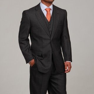 Rinaldi Men's Grey Windowpane 3 piece Suit Elite Suits