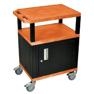 H. Wilson Tuffy Multi Purpose Utility Cart with Chrome Casters and Locking Cabinet Orange and Black   Kitchen Storage Carts