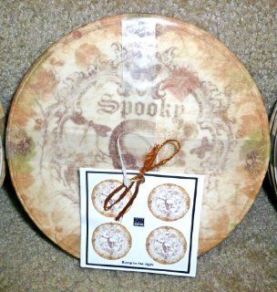 222 Fifth "Spooky" Halloween Skull Snack Plates, Set of 4, Bump in the Night Salad Plates Kitchen & Dining