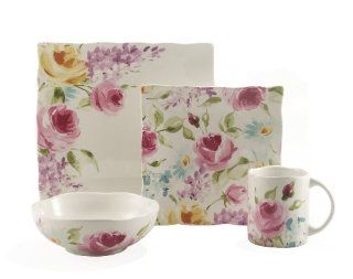 222 5th Floral Fete 16 Piece Square Dinnerware Set, Service for 4 Kitchen & Dining