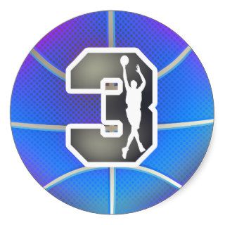 Retro Number 3 Basketball Round Sticker