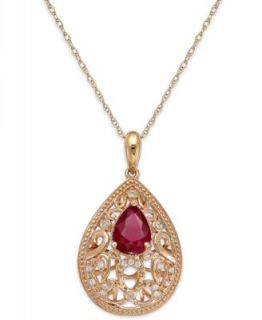 14k Gold and Sterling Silver Necklace, Ruby (1/2 ct. t.w.) and Diamond Accent Teardrop Pendant   Necklaces   Jewelry & Watches