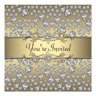 Diamonds Black and Gold All Occasion Party Personalized Invitations