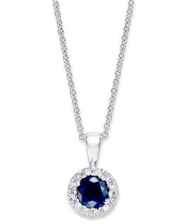 Gemma by EFFY Sapphire (3/8 ct. t.w.) and Diamond (1/4 ct. t.w.) Pendant in 14k White Gold   Necklaces   Jewelry & Watches