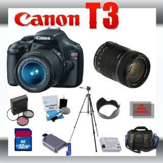 Canon EOS Rebel T3 EOS 1100D 12.2MP Digital Camera with Canon 18 55mm and 18 135mm Lens for Canon Digital SLR Cameras + Wide Angle Lens with Macro Extension + Telephoto Digital Conversion Lens + 32GB Memory Card + SD Memory Card Reader + 1 Li Ion Replaceme