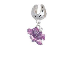 Purple Hibiscus Flower Silver Lucky Horseshoe Charm Bead Dangle Delight & Co. Jewelry