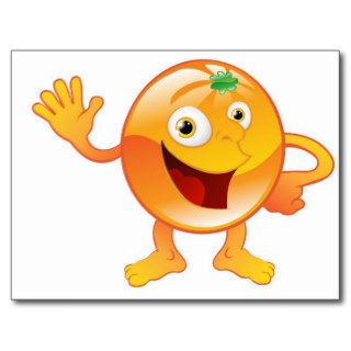 Happy cute orange fruit character post cards