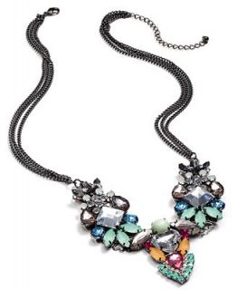 Bar III Hematite Tone Multi Crystal Stone Statement Necklace   Fashion Jewelry   Jewelry & Watches