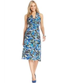 Evan Picone Dress, Sleeveless Floral Print Ruched   Dresses   Women
