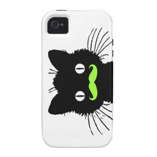 FUNNY LIME GREEN MUSTACHE VINTAGE BLACK CAT iPhone 4/4S CASES