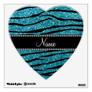 Personalized name turquoise zebra stripes wall stickers