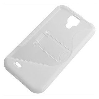 TPU Skin Cover w/ Kickstand for Samsung Galaxy S 4, S Shape (White & Clear) Cell Phones & Accessories