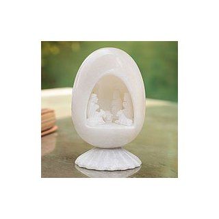NOVICA Stone nativity scene 'Holiday of Peace and Love'   Carved White Stone Nativity Egg Sculpture Peru   Collectible Figurines