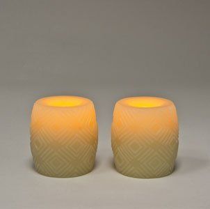 Set of 2 Candle Impressions 4" Flameless Diamond Carved Hurricane Design Candles with Timer Option   Pillars